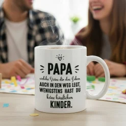 Tasse für Papa mit Spruch wenigstens hast du keine hässlichen Kinder