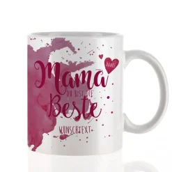 Tasse "Mama Du bist die Beste" mit Wunschtext in verschiedenen Farben