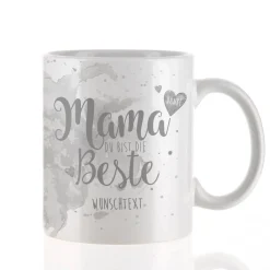Tasse "Mama Du bist die Beste" mit Wunschtext in verschiedenen Farben