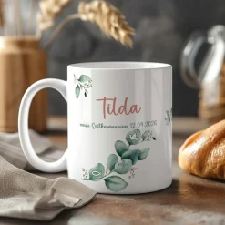 Tasse mit Eukalyptuszweig zur Kommunion, Konfirmation und mehr