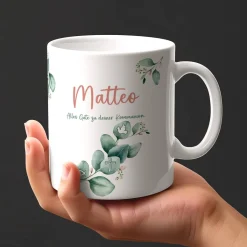 Tasse mit Eukalyptuszweig zur Kommunion, Konfirmation und mehr