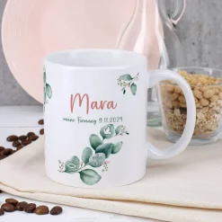 Tasse mit Eukalyptuszweig zur Kommunion, Konfirmation und mehr