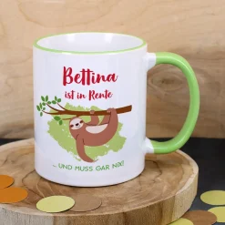 Tasse mit Faultier und Name - Geschenkidee für Rentner