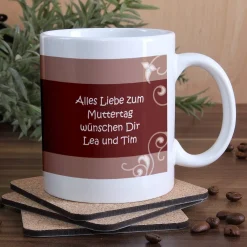 Tasse mit Foto und Text