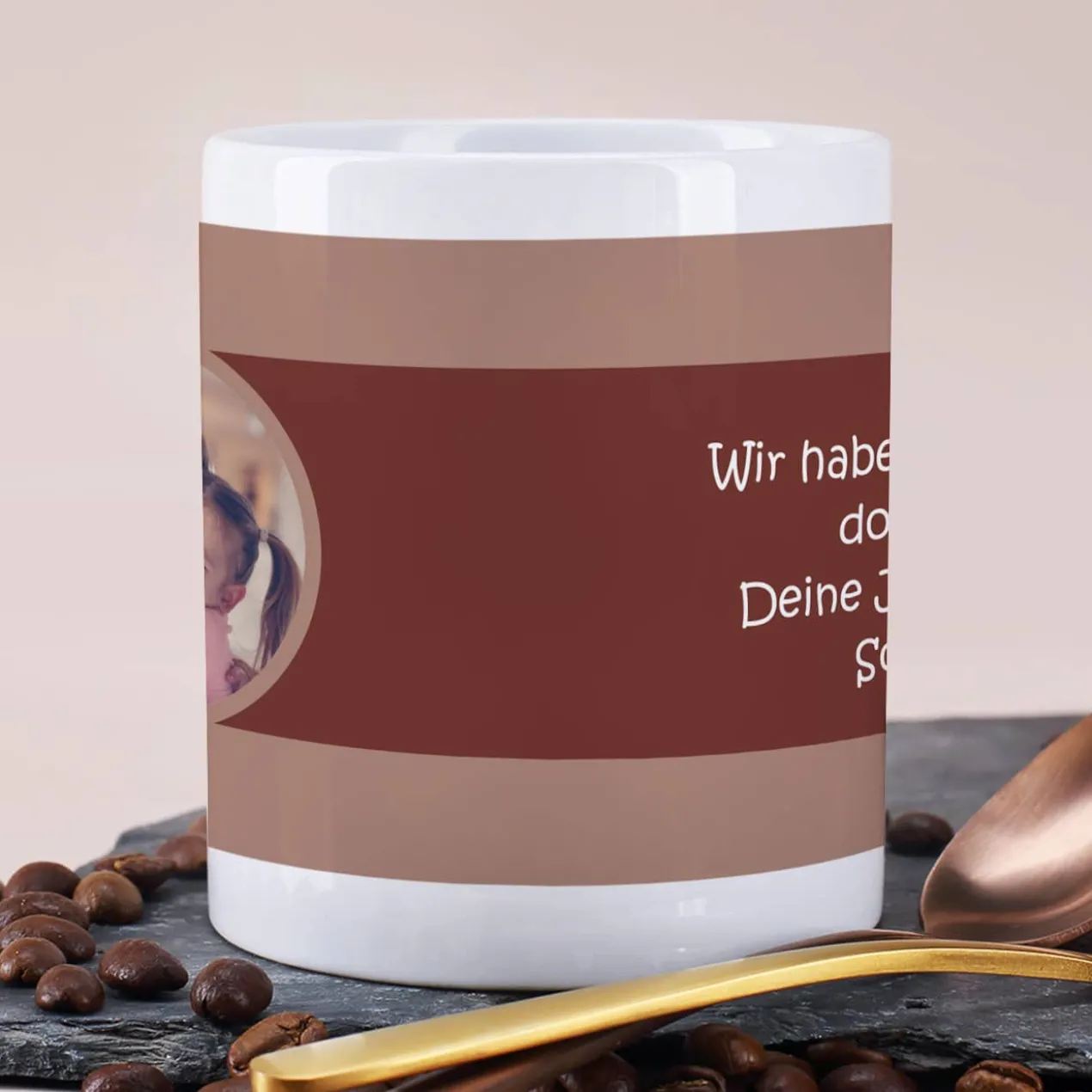 Tasse mit Foto und Text