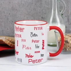 Tasse mit Ihrem Namen in verschiedenen Schriftarten und Farben