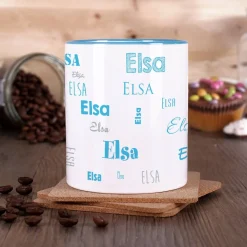Tasse mit Ihrem Namen in verschiedenen Schriftarten und Farben