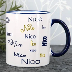 Tasse mit Ihrem Namen in verschiedenen Schriftarten und Farben