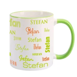 Tasse mit Ihrem Namen in verschiedenen Schriftarten und Farben