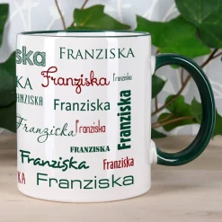 Tasse mit Ihrem Namen in verschiedenen Schriftarten und Farben