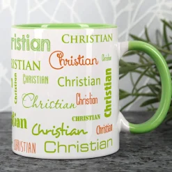 Tasse mit Ihrem Namen in verschiedenen Schriftarten und Farben