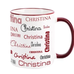 Tasse mit Ihrem Namen in verschiedenen Schriftarten und Farben