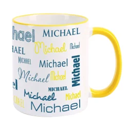 Tasse mit Ihrem Namen in verschiedenen Schriftarten und Farben
