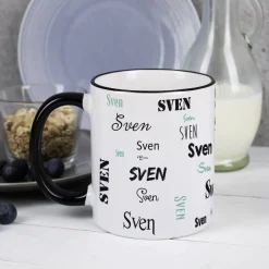 Tasse mit Ihrem Namen in verschiedenen Schriftarten und Farben