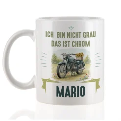 Tasse mit Oldtimer Motorrad Motiv, personalisiert mit Name und Wunschtext | Geschenk für Biker