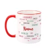 Tasse mit positiven Eigenschaften und Name bedruckt, rot