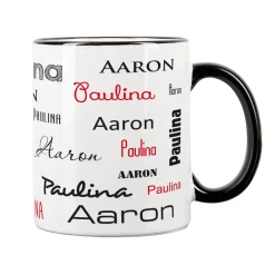 Tasse mit zwei Namen in verschiedenen Schriftarten