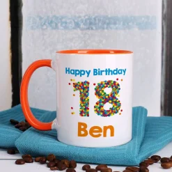 Tasse zum 18. Geburtstag - mit bunter Konfetti-Zahl