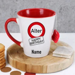 Tasse zum Geburtstag mit Verkehrszeichen, Wunschname & Alter
