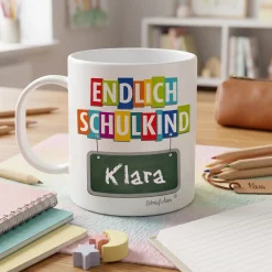 Tasse zum Schulanfang mit Name als Geschenk zur Einschulung