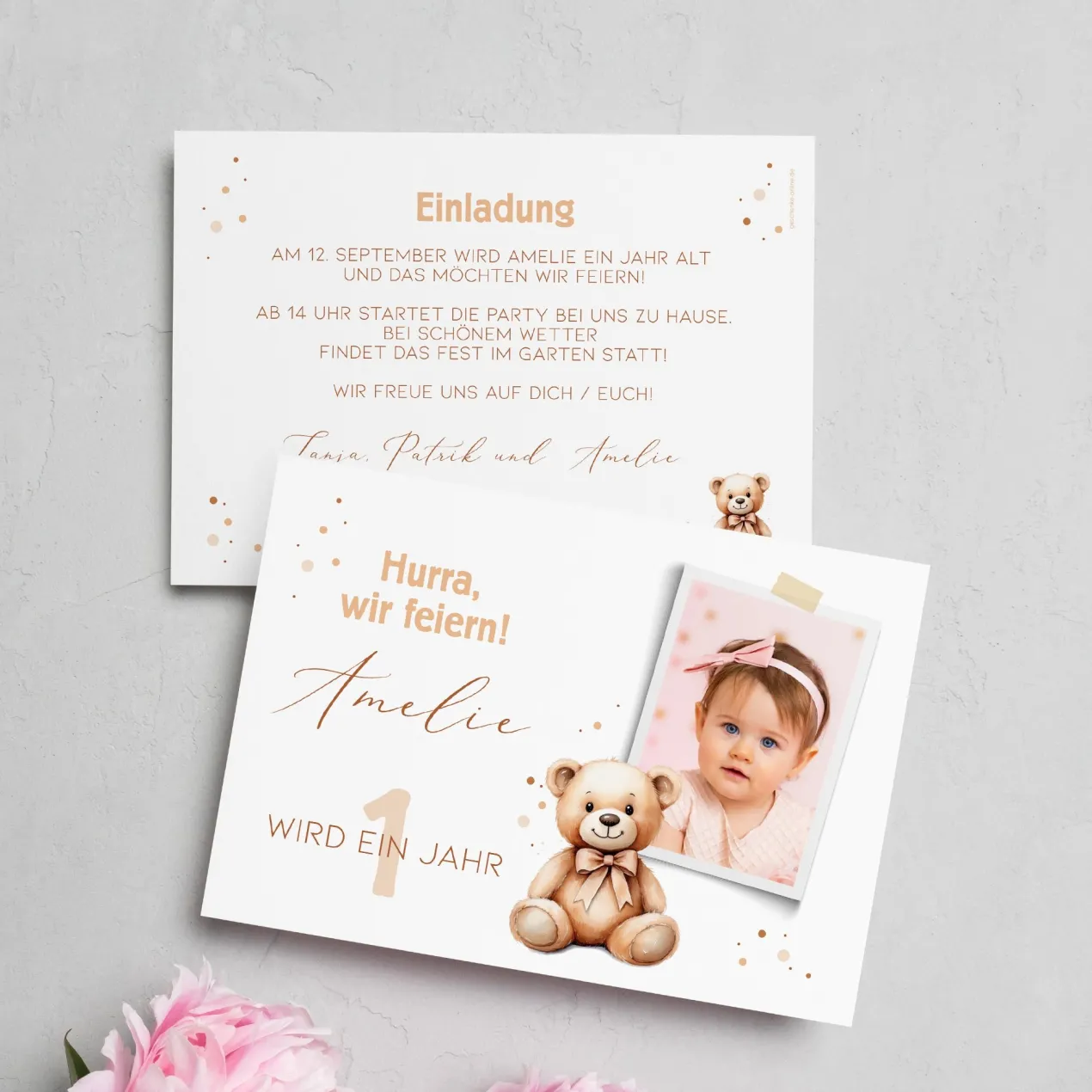 Teddybär Einladungskarte zum Kindergeburtstag mit Foto und Wunschdaten