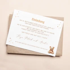 Teddybär Einladungskarte zum Kindergeburtstag mit Foto und Wunschdaten