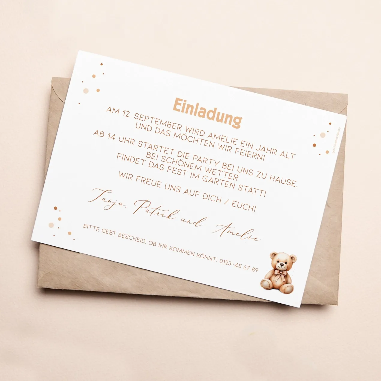 Teddybär Einladungskarte zum Kindergeburtstag mit Foto und Wunschdaten