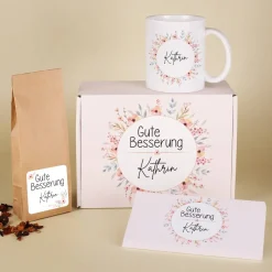 Tee Geschenkset - Gute Besserung - mit Tasse, Schokolade und Box