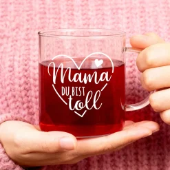 Teeglas für Mama 'Du bist toll' | Glas Tasse als Geschenk zum Muttertag | 400 ml
