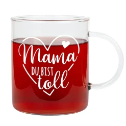 Teeglas für Mama 'Du bist toll' | Glas Tasse als Geschenk zum Muttertag | 400 ml