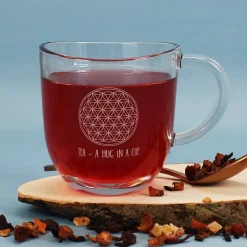 Teeglas - Lebensblume - mit Wunschtext graviert