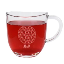 Teeglas - Lebensblume - mit Wunschtext graviert