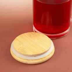 Teeglas mit Holz Deckel personalisiert mit Name | Glas Tasse 'Pause' als Geschenkidee