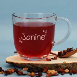 Teeglas mit Namensgravur und Kreisen