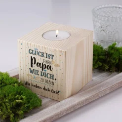 Teelicht aus Holz - Glück ist einen Papa wie dich zu haben - mit Wunschtext