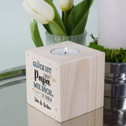 Teelicht aus Holz - Glück ist einen Papa wie dich zu haben - mit Wunschtext