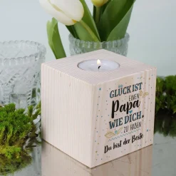 Teelicht aus Holz - Glück ist einen Papa wie dich zu haben - mit Wunschtext