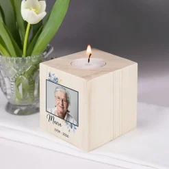 Teelichthalter als Trauerkerze mit Foto, Name & Datum | Personalisiert