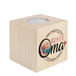 Teelichthalter aus Holz für die beste Oma mit Foto