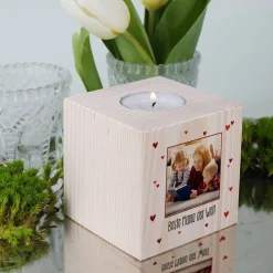 Teelichthalter aus Holz mit Foto zum Valentinstag