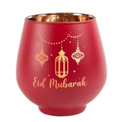 Teelichthalter zu Ramadan mit Gravur 'Eid Mubarak' | Windlicht aus Glas | Rot oder Grün