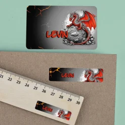 100-teiliges Aufkleber-Set mit rotem Drache und Name