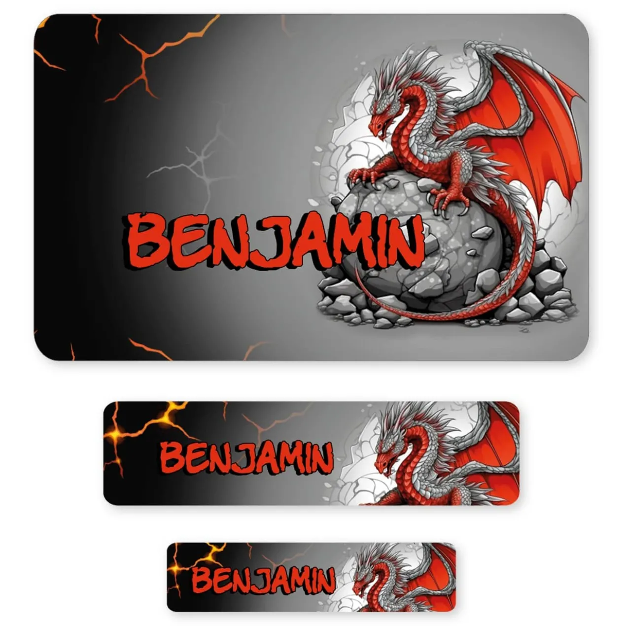 100-teiliges Aufkleber-Set mit rotem Drache und Name