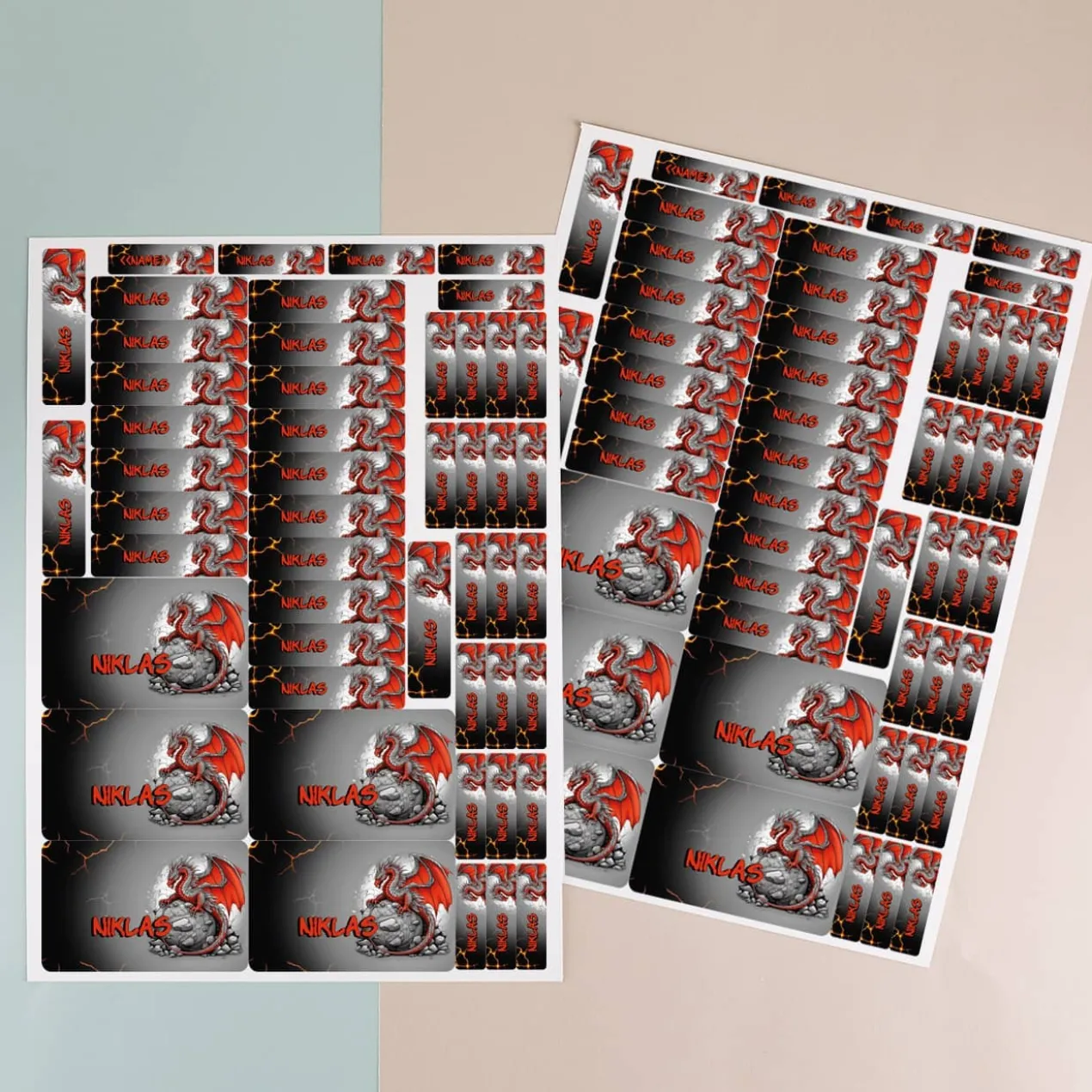 100-teiliges Aufkleber-Set mit rotem Drache und Name