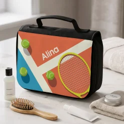 Tennis Kulturbeutel zum Aufhängen personalisiert mit Name | Geschenk für Tennisspieler