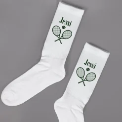 Tennissocken personalisiert mit Name | Weiße Socken mit Tennis Motiv als Geschenkidee