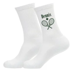 Tennissocken personalisiert mit Name | Weiße Socken mit Tennis Motiv als Geschenkidee