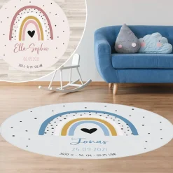 Teppich mit Regenbogenmotiv in Rosa oder Blau mit Personalisierung