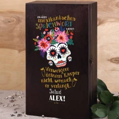 Tequila Geschenk-Set mit 4 gravierten Tequila-Shots in bedruckter Holzkiste mit Tequila Flasche