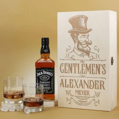 The Gentlemen's Club - Geschenkset mit zwei Whiskeygläsern und Jack Daniel's
